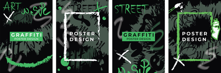 A set of posters on the theme of graffiti, street art, drawing on the wall. Vector drawing, poster template.