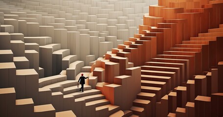 Obraz premium man running along the stairs to goal on them