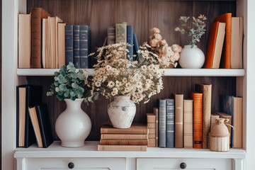 Modern interior Bookshelf in cozy and warm style