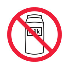 Forbidden milk vector icon. Warning, caution, attention, restriction, label, ban, danger. No milk flat sign design pictogram symbol. No milk icon