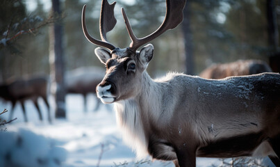 Reindeer in the winter forest, portrait