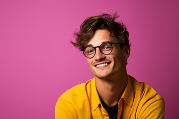 man wearing glasses with happiness on a bright background