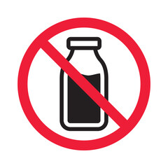 Forbidden milk vector icon. Warning, caution, attention, restriction, label, ban, danger. No milk flat sign design pictogram symbol. No milk icon