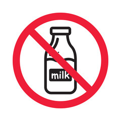 Forbidden milk vector icon. Warning, caution, attention, restriction, label, ban, danger. No milk flat sign design pictogram symbol. No milk icon