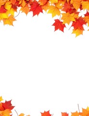 frame from autum colored fall leaves in the wind isolated on transparent background, overlay texture with copy space in the middle