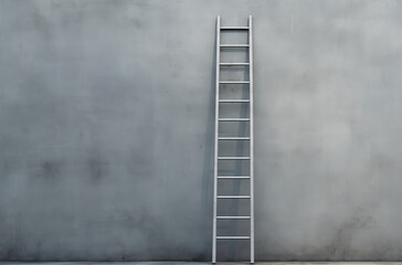 ladder is sticking up from a grey wall
