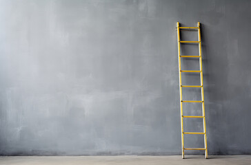 ladder is sticking up from a grey wall