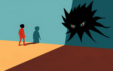 person looking at monster in the shadow