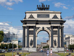 Moscow, Russia - 07.21.2021 - Shot of the Triumphal Arc. History