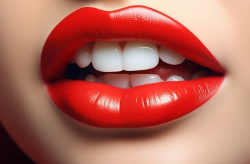 Fototapeta premium smile with white teeth and red lips