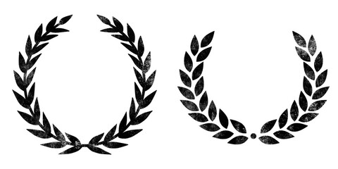 Laurel wreath icons in grunge stamp style with distressed texture isolated on transparent background © HTGanzo