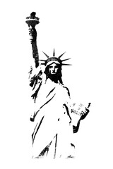 Grunge stencil stamp of the Statue of Liberty with distressed texture isolated on transparent background © HTGanzo