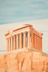 Fototapeta premium view of Acropolis of Athens cartoon style flat design, minimalist illustration