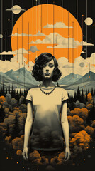 Kunst - Plakat mit Frau in Naturlandscaft - Vintage