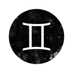 Gemini zodiac sign circular stencil stamp with distressed grunge texture isolated on transparent background