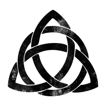 Triquetra knot symbol stamp with distressed grunge texture isolated on transparent background
