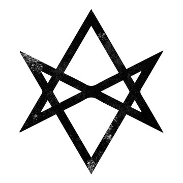 Unicursal hexagram or star of Solomon symbol stamp with distressed grunge texture isolated on transparent background