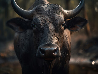 Fototapeta premium Buffalo portrait created with Generative AI technology