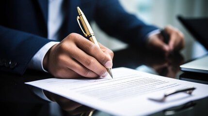 Close up businessman signing contract making a deal.Created with Generative AI technology.