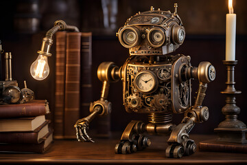 Fototapeta na wymiar antique clock mechanism in the shape of robot