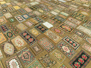 Fototapeta na wymiar Carpet Fields in the Summer Season Drone Photo, Dosemealti Antalya, Turkey (Turkiye)