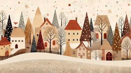 Obraz premium cute childhood style illustration of winter town cityscape, generative Ai