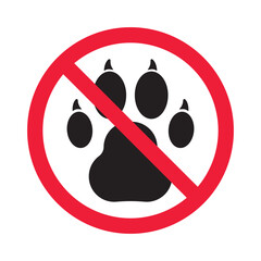 Forbidden pet vector icon. Warning, caution, attention, restriction, label, ban, danger. No pet paw flat sign design pictogram symbol. No animal icon © Elchin