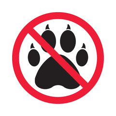 Forbidden pet vector icon. Warning, caution, attention, restriction, label, ban, danger. No pet paw flat sign design pictogram symbol. No animal icon © Elchin