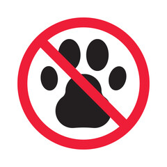 Forbidden pet vector icon. Warning, caution, attention, restriction, label, ban, danger. No pet paw flat sign design pictogram symbol. No animal icon © Elchin