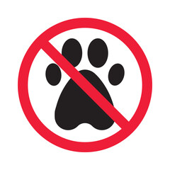 Forbidden pet vector icon. Warning, caution, attention, restriction, label, ban, danger. No pet paw flat sign design pictogram symbol. No animal icon © Elchin