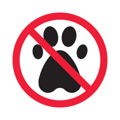 Forbidden pet vector icon. Warning, caution, attention, restriction, label, ban, danger. No pet paw flat sign design pictogram symbol. No animal icon © Elchin