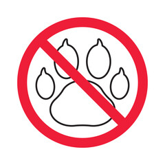 Forbidden pet vector icon. Warning, caution, attention, restriction, label, ban, danger. No pet paw flat sign design pictogram symbol. No animal icon © Elchin