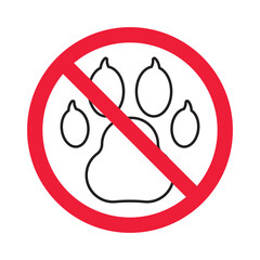 Forbidden pet vector icon. Warning, caution, attention, restriction, label, ban, danger. No pet paw flat sign design pictogram symbol. No animal icon © Elchin