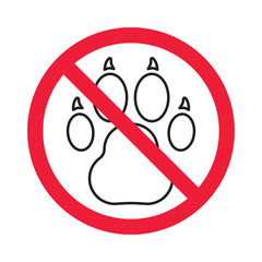 Forbidden pet vector icon. Warning, caution, attention, restriction, label, ban, danger. No pet paw flat sign design pictogram symbol. No animal icon © Elchin