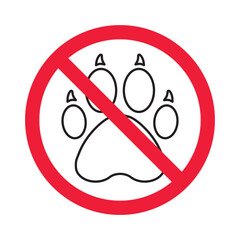 Forbidden pet vector icon. Warning, caution, attention, restriction, label, ban, danger. No pet paw flat sign design pictogram symbol. No animal icon © Elchin