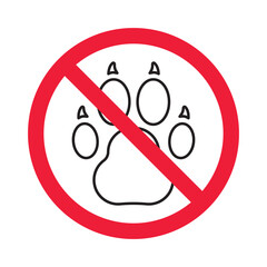 Forbidden pet vector icon. Warning, caution, attention, restriction, label, ban, danger. No pet paw flat sign design pictogram symbol. No animal icon © Elchin