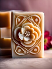 Beautiful soap figuratively carved. A warm, pleasant atmosphere of relaxation. Spa. AI generative image.