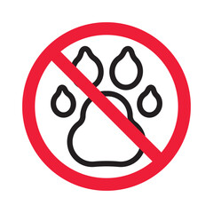 Forbidden pet vector icon. Warning, caution, attention, restriction, label, ban, danger. No pet paw flat sign design pictogram symbol. No animal icon © Elchin