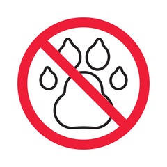 Forbidden pet vector icon. Warning, caution, attention, restriction, label, ban, danger. No pet paw flat sign design pictogram symbol. No animal icon © Elchin