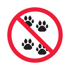 Forbidden pet vector icon. Warning, caution, attention, restriction, label, ban, danger. No pet paw flat sign design pictogram symbol. No animal icon © Elchin