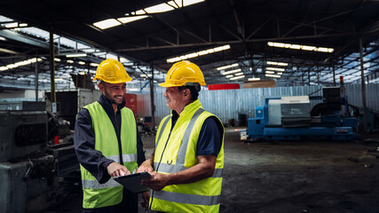 Mechanical technicians are maintaining the engine. Engineer checking Material or Machine on Plant. Workers Factory check up machine at factory site.