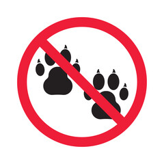 Forbidden pet vector icon. Warning, caution, attention, restriction, label, ban, danger. No pet paw flat sign design pictogram symbol. No animal icon © Elchin