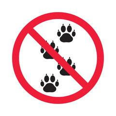 Forbidden pet vector icon. Warning, caution, attention, restriction, label, ban, danger. No pet paw flat sign design pictogram symbol. No animal icon © Elchin