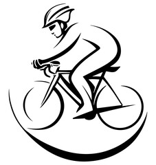Cyclist Silhouette on Racing Bicycle – Dynamic Black Line Vector Illustration ¥¥