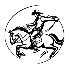 Fototapeta premium Bucking horse: Cowboy riding on a bucking horse ¥