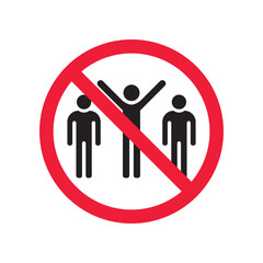 Forbidden group of people vector icon. Warning, caution, attention, restriction, label, ban, danger. No people crowd flat sign design pictogram symbol. No protest outcry objection icon