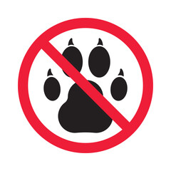Forbidden pet vector icon. Warning, caution, attention, restriction, label, ban, danger. No pet paw flat sign design pictogram symbol. No animal icon © Elchin