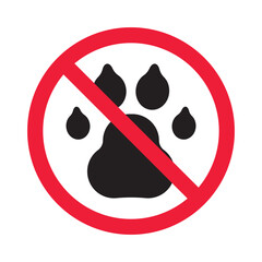Forbidden pet vector icon. Warning, caution, attention, restriction, label, ban, danger. No pet paw flat sign design pictogram symbol. No animal icon © Elchin