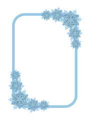Christmas rectangular element with blue snowflakes. Winter design element. Rectangular Christmas element.  Festive decoration, decor. Copy space.