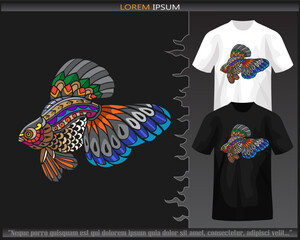 Colorful Goldfish mandala arts isolated on black and white t shirt.